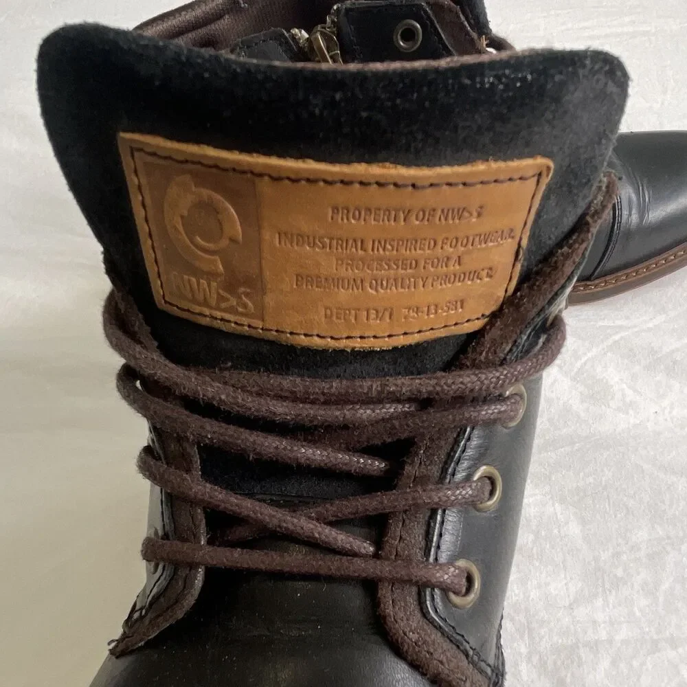 BullBoxer Holten Mens Leather Chukka Boots Black Lace Up Side Zip Size 12 EU 45